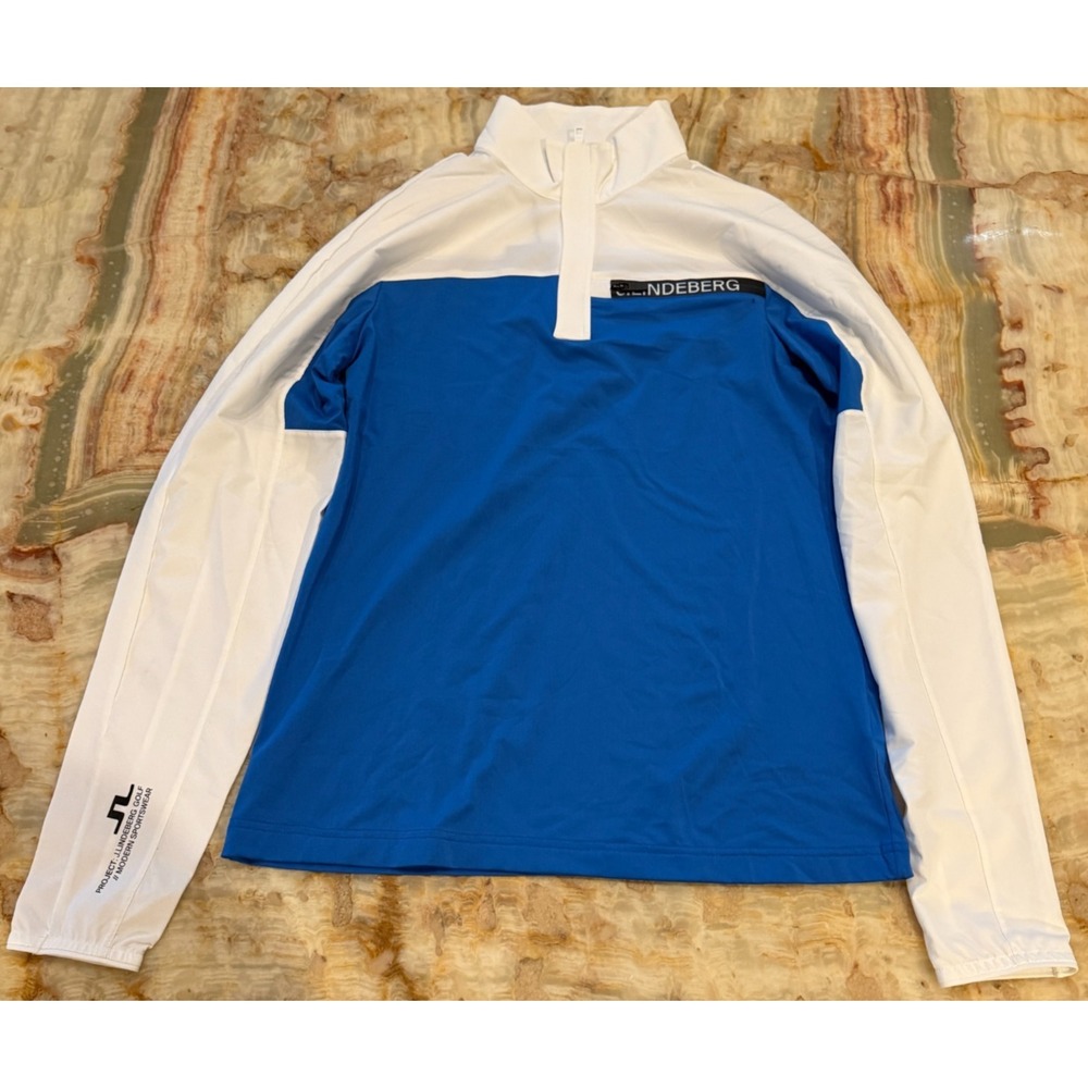 NWT J Lindeberg Mens Noah 1/4 Zip Golf Mid Layer Pullover Skydiver Blue Modern S
